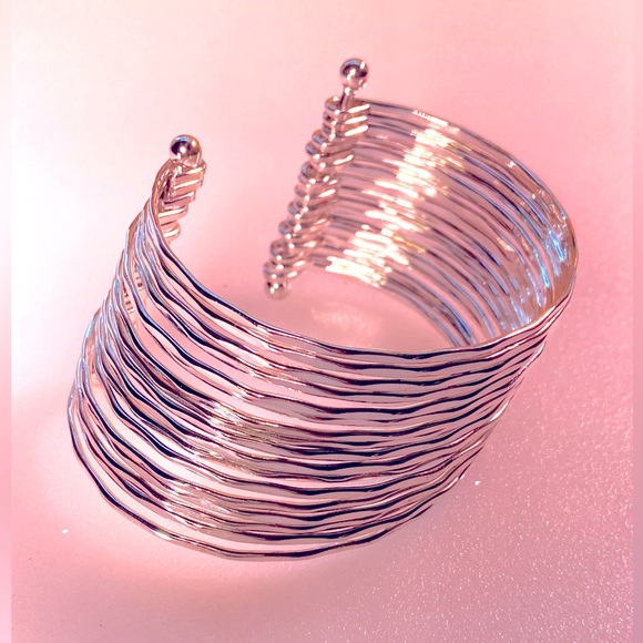 Silver Tone Stacking Look Cuff Bracelet - Picture 3 of 9